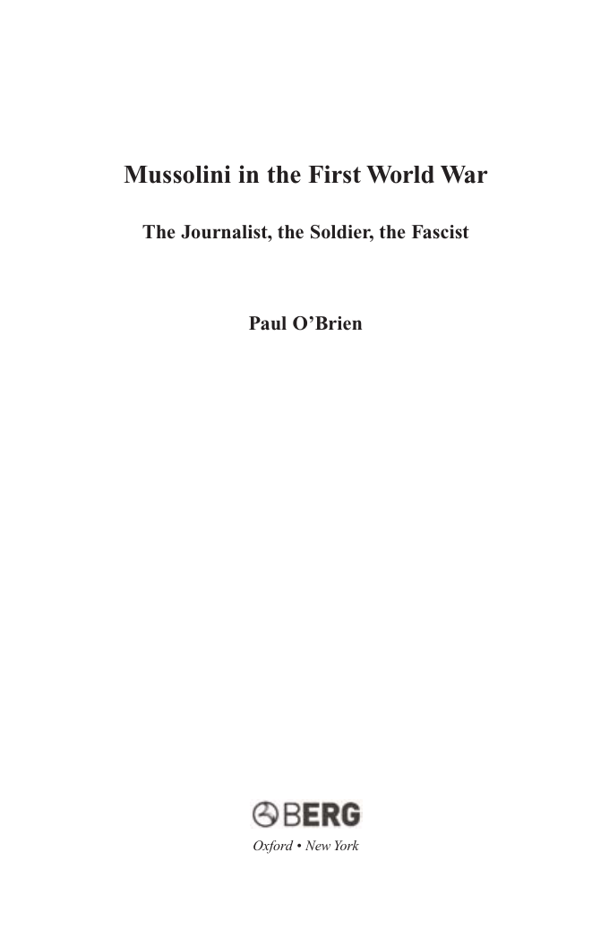 Mussolini in the First World War - The Journalist, The Soldier, The Fascist cover