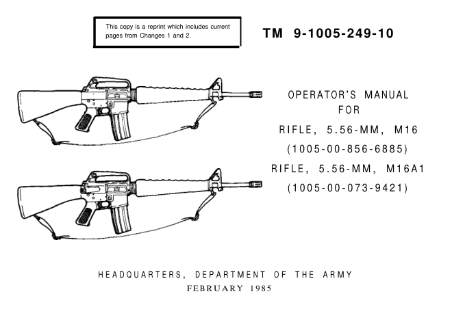 ARMY M16 Rifle Maintenance and Op 1985 154 pages cover