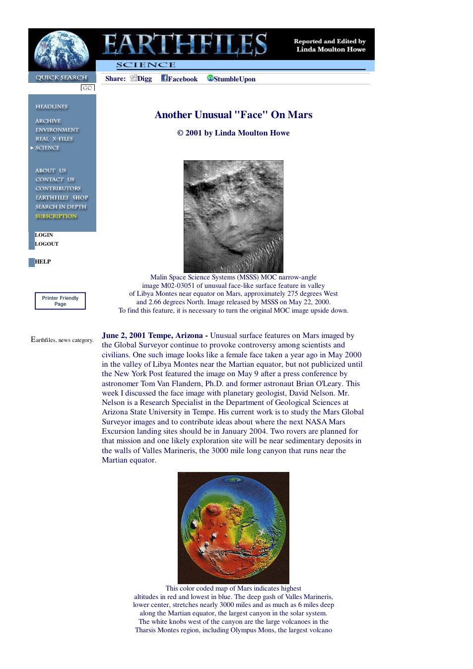 06 06 2001 Another Unusual Face On Mars cover