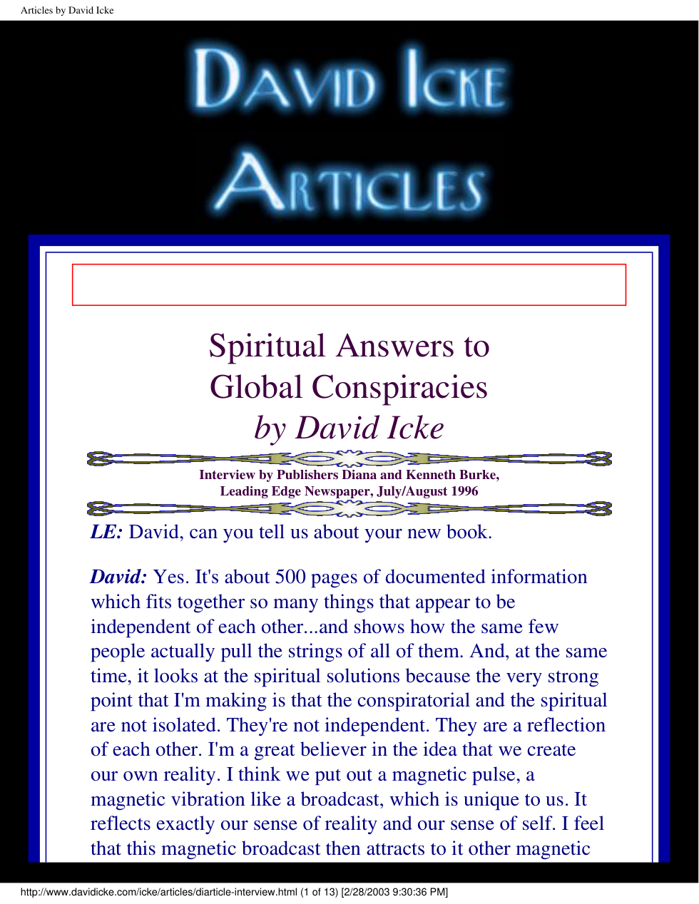 David Icke - Spiritual Answers to Global Conspiracies cover