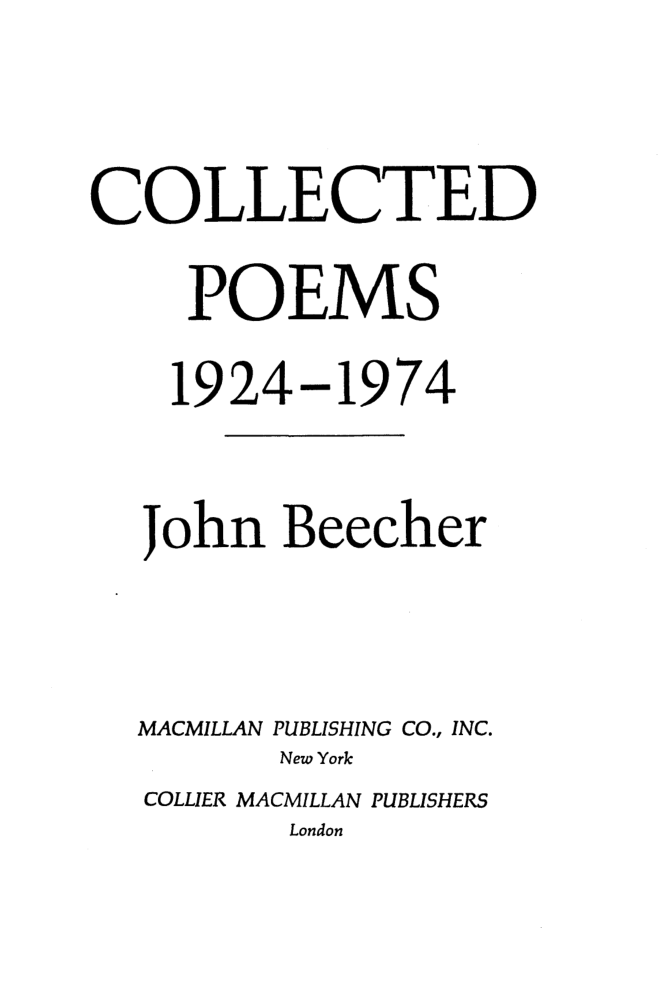 John Beecher - Collected Poems, 1924-1974 cover