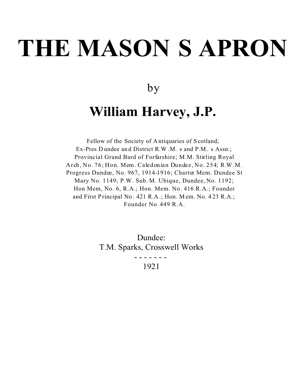 The Masons Apron - W. Harvey cover