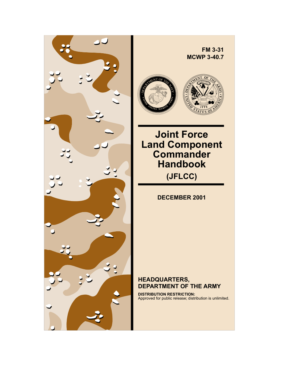 ARMY Joint Force Land Comp. Command Hndbk 2001 144pgs cover