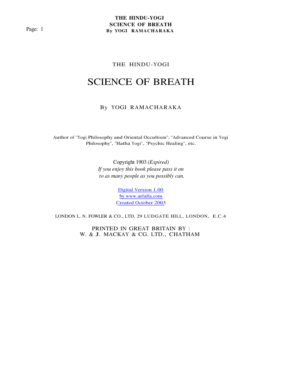 Ramacharaka - Science Of Breath cover