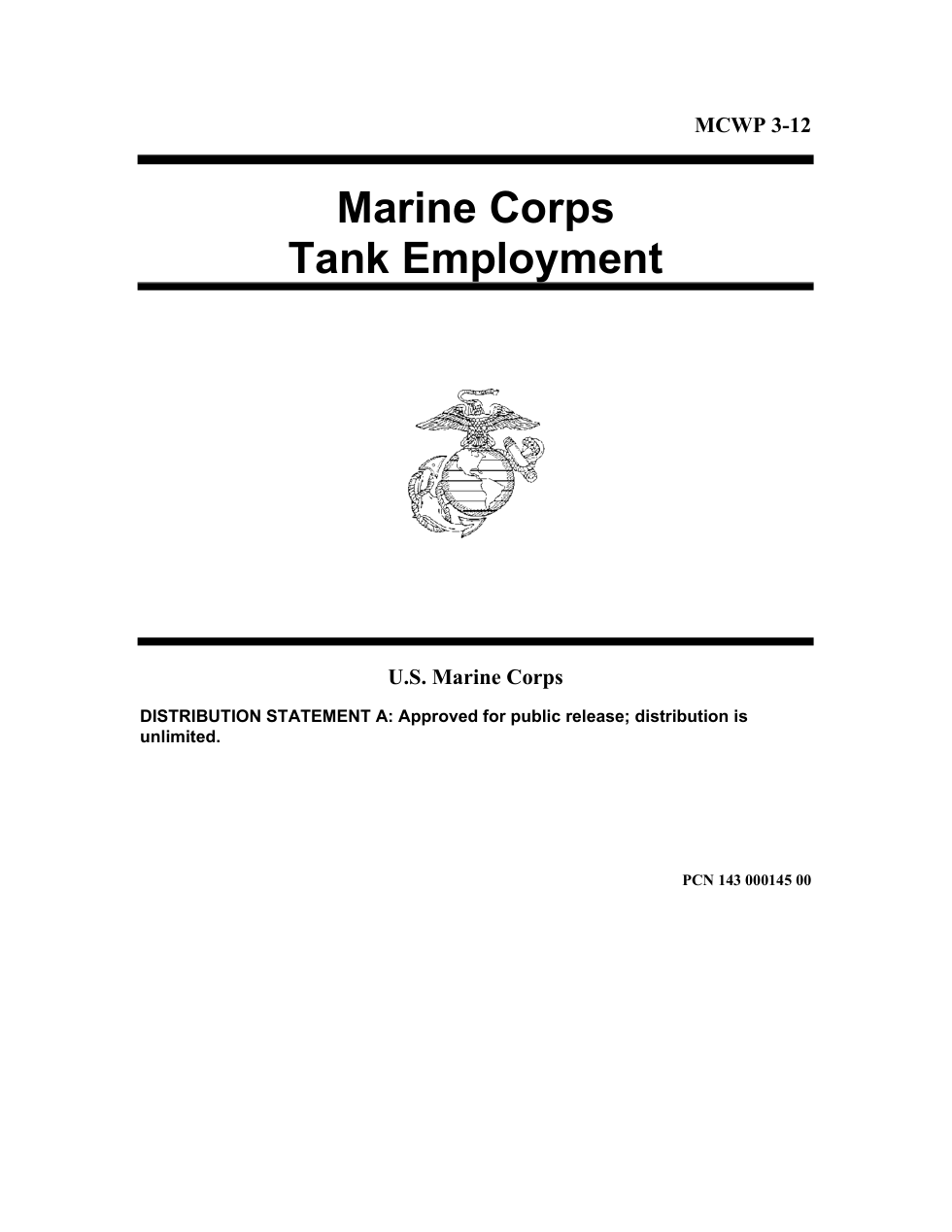 MCWP 3-12 Marine Corps Tank Employment cover