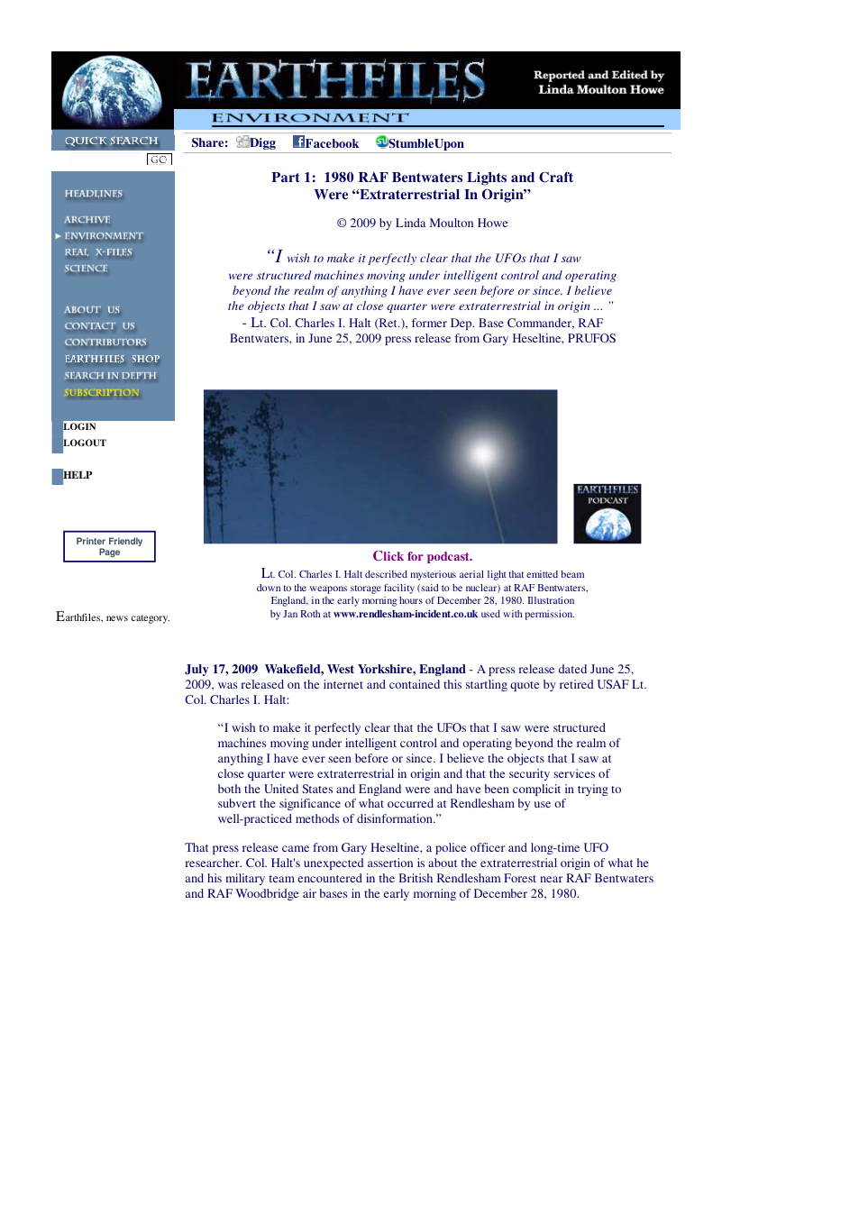 07 17 2009 Part 1 1980 RAF Bentwaters Lights and Craft Were Extraterrestrial In Origin cover
