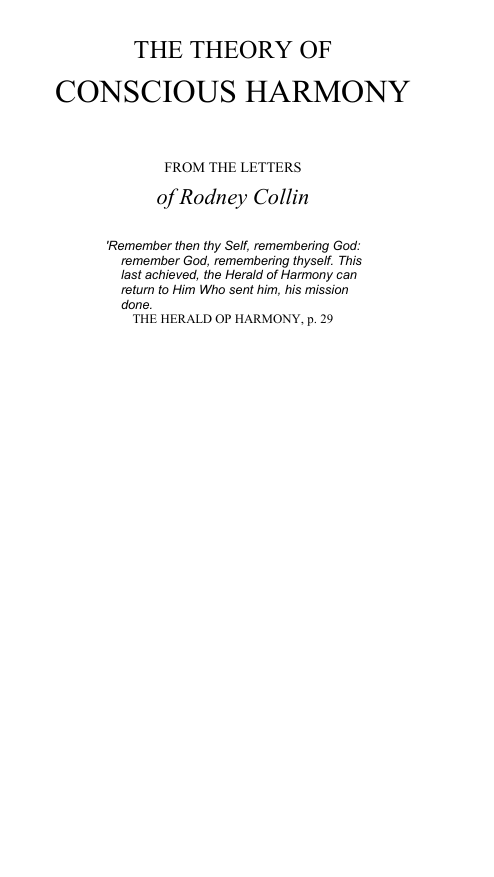 COLLIN, RODNEY - THE THEORY OF CONSCIOUS HARMONY cover