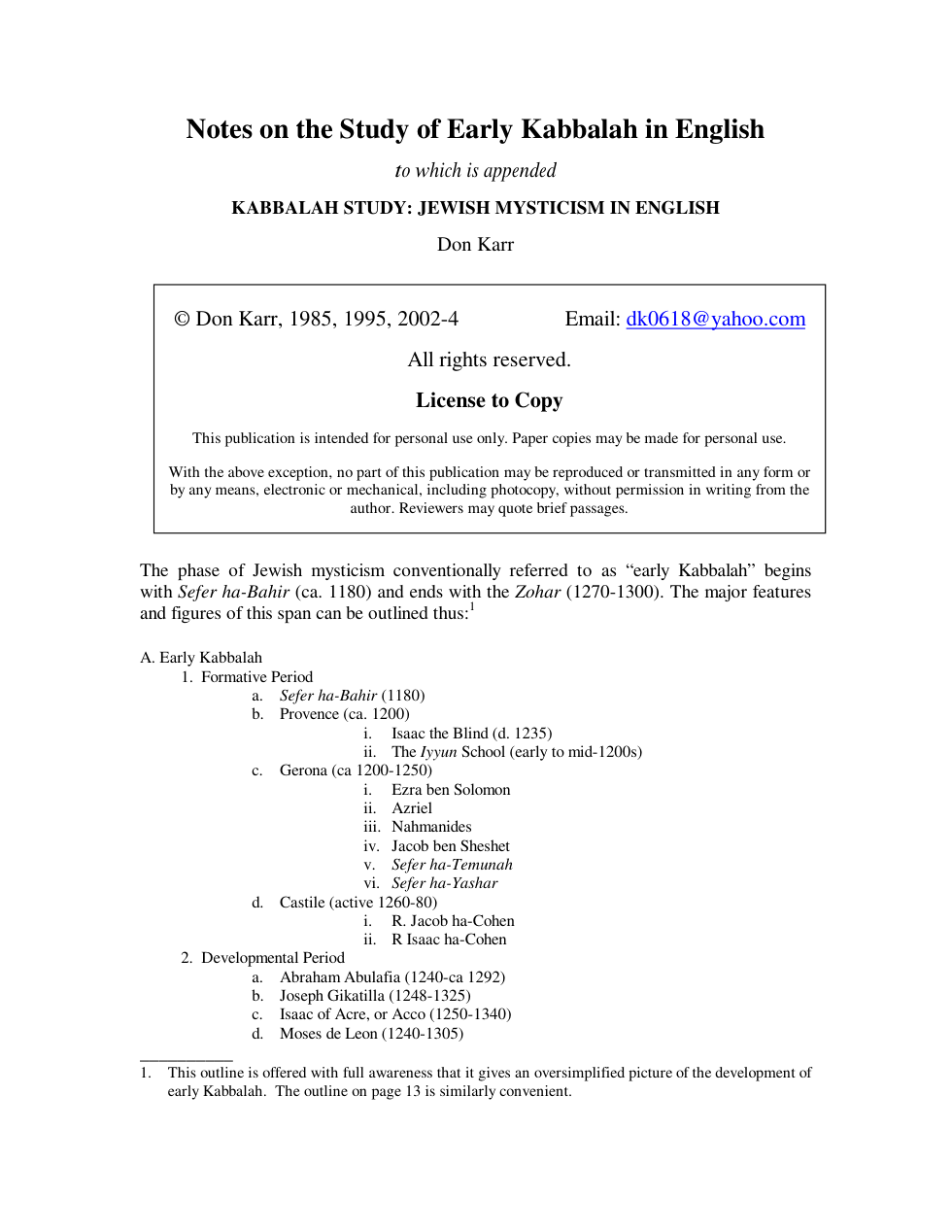 Notes on the Study of Early Kabbalah in English cover