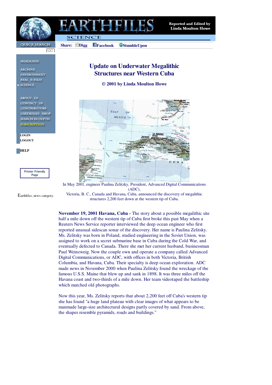 11 19 2001 Update on Underwater Megalithic Structures near Western Cuba cover