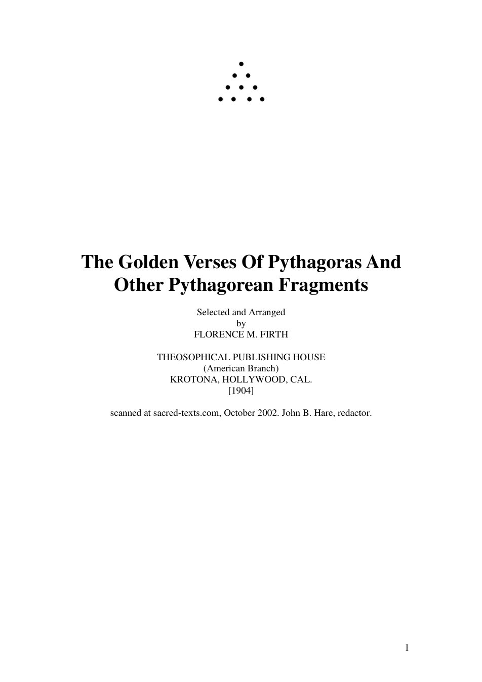 Golden Verses Of Pythagoras cover