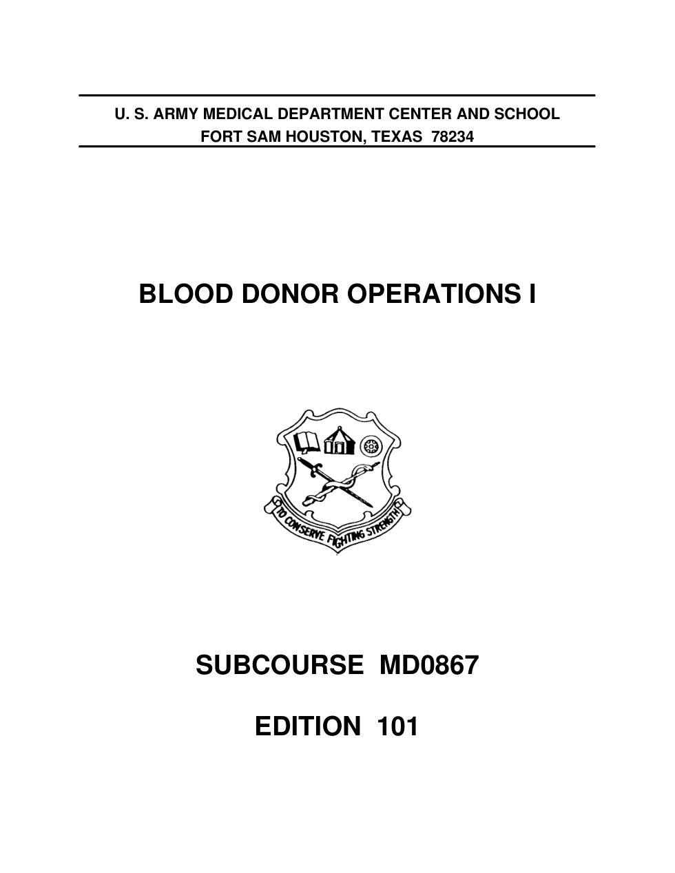ARMY Medical - Blood Donor Operations I Ed.101 192 pages cover