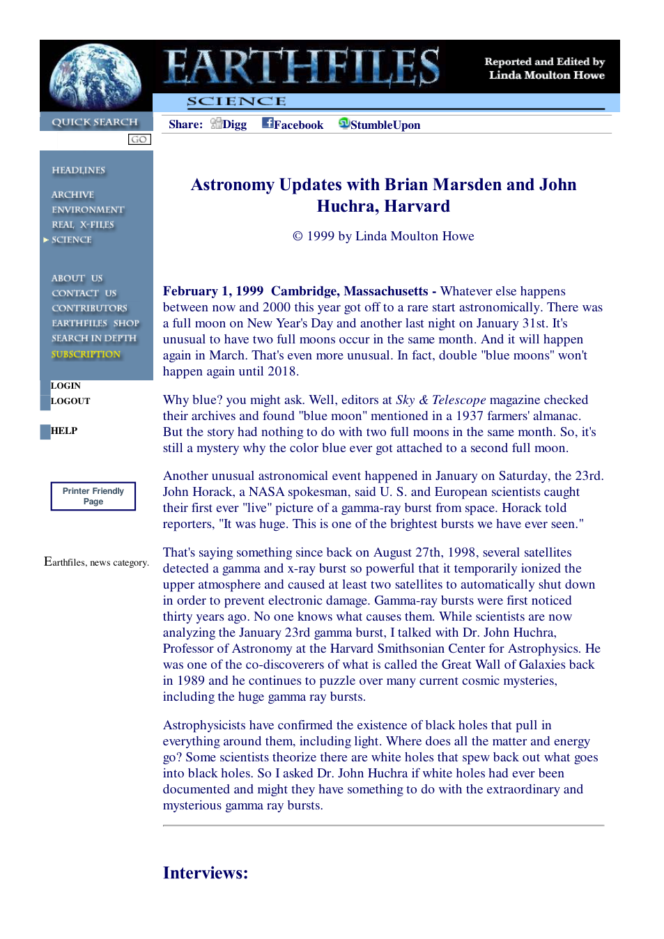 02 01 1999 Astronomy Updates with Brian Marsden and John Huchra, Harvard cover