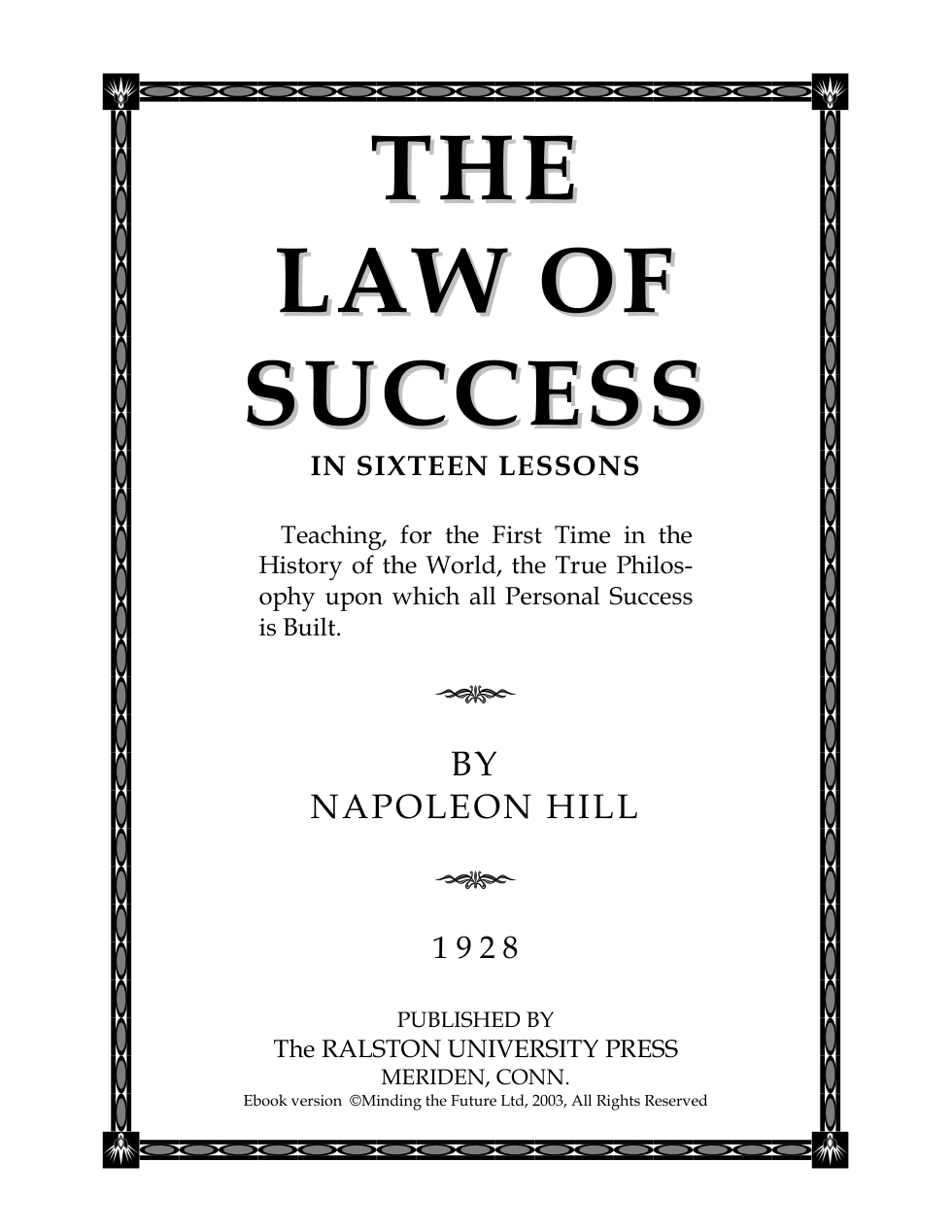 Napoleon Hill - Law Of Success cover