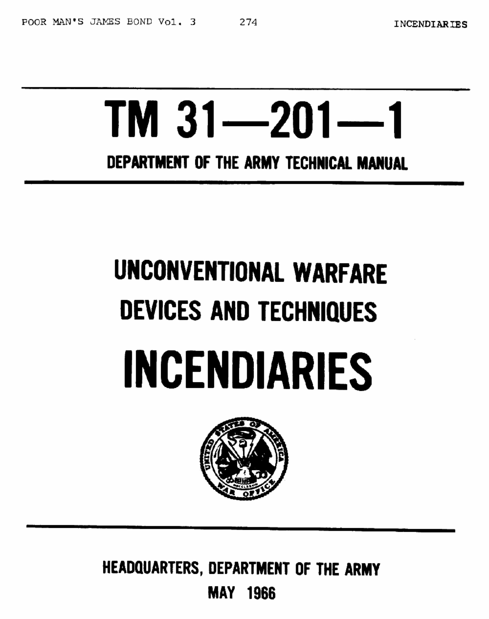 TM 31-201-1 Unconventional Warfare Devices and Techniques - Incendiaries cover