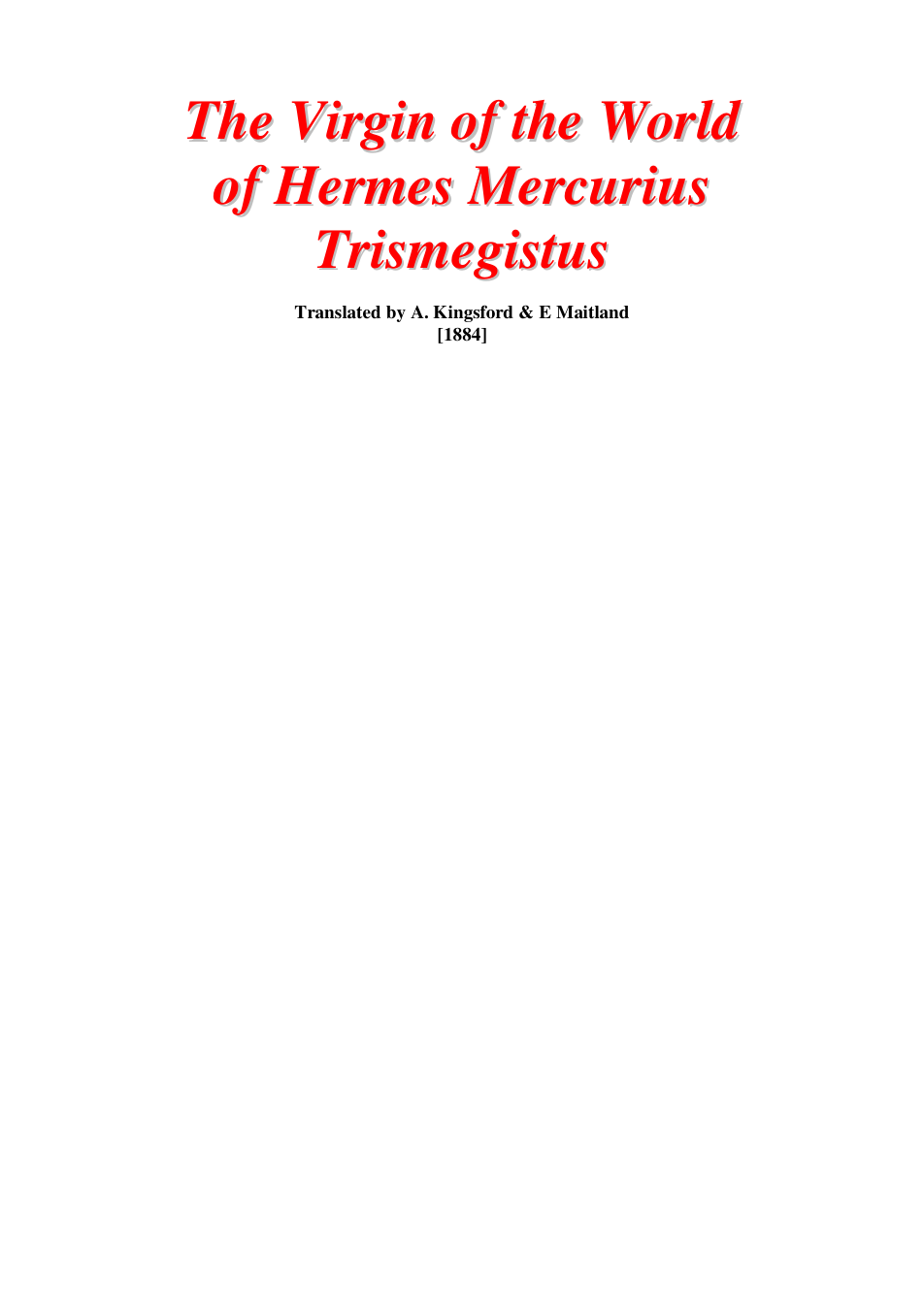 The Virgin of the World of Hermes Mercurius Trismegistus cover