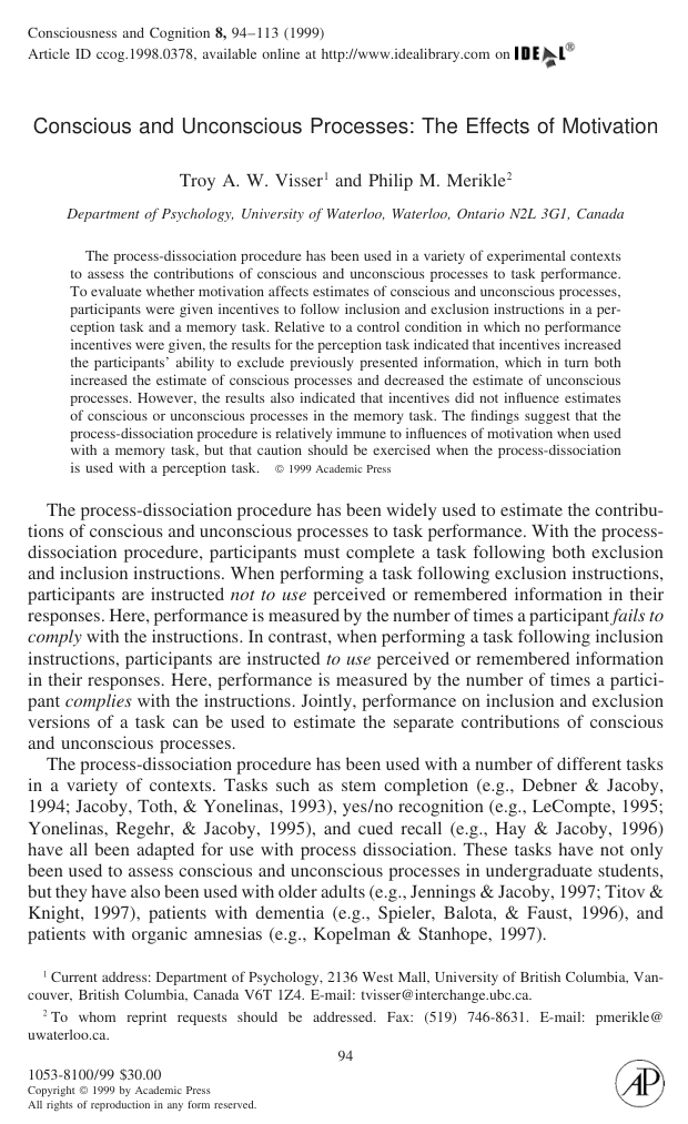 Conscious And Unconscious Processes cover