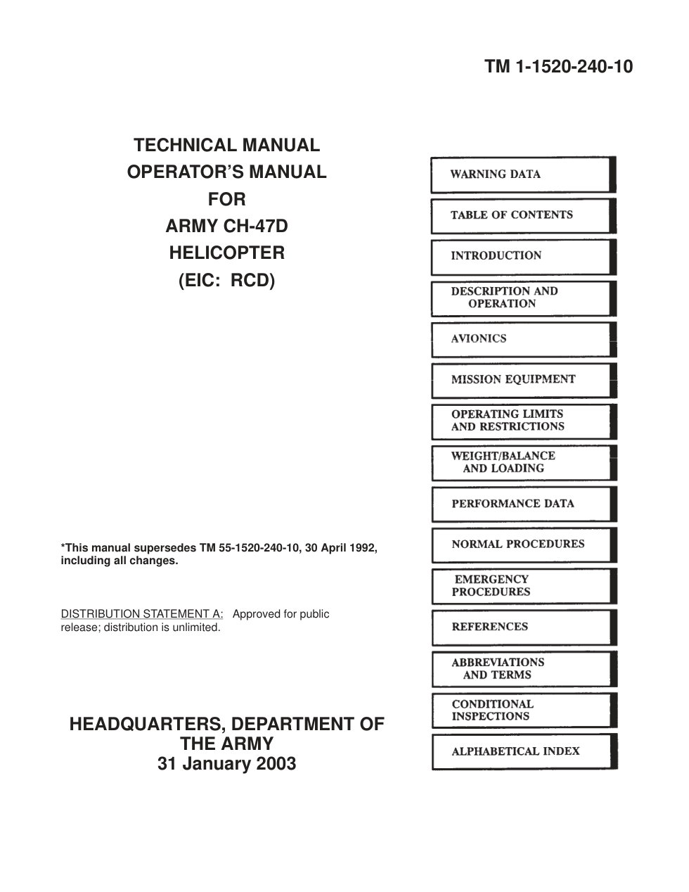 ARMY Op Manual Chinook Helicopter 2004 714 pages cover