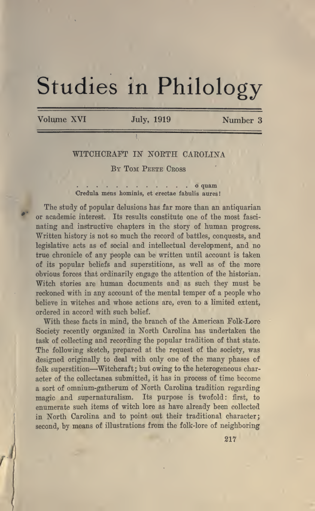Witchcraft in North Carolina(1919) cover