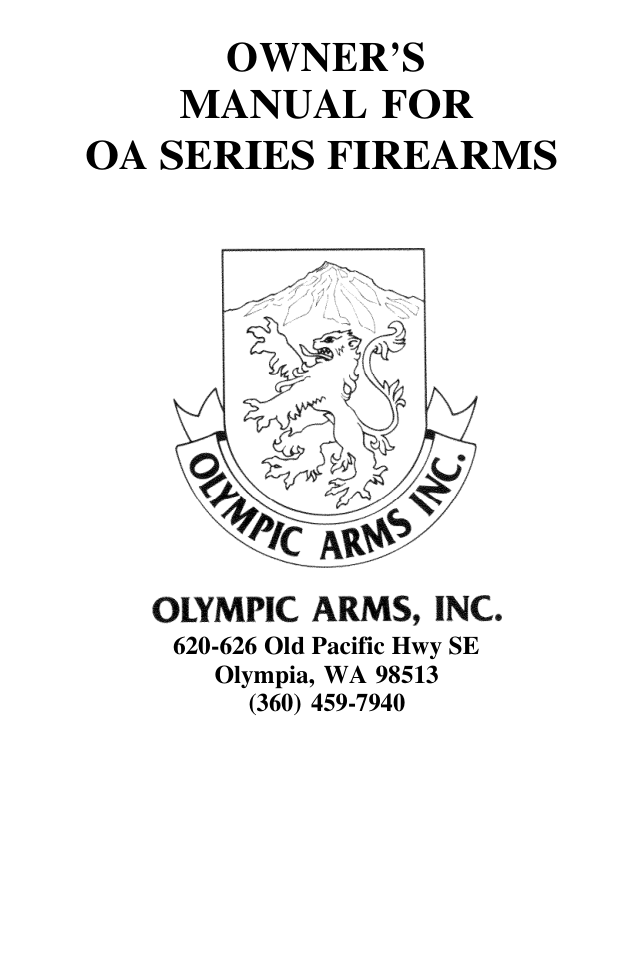 Olympic Arms Inc. OA Series Firearms Owners Manual cover