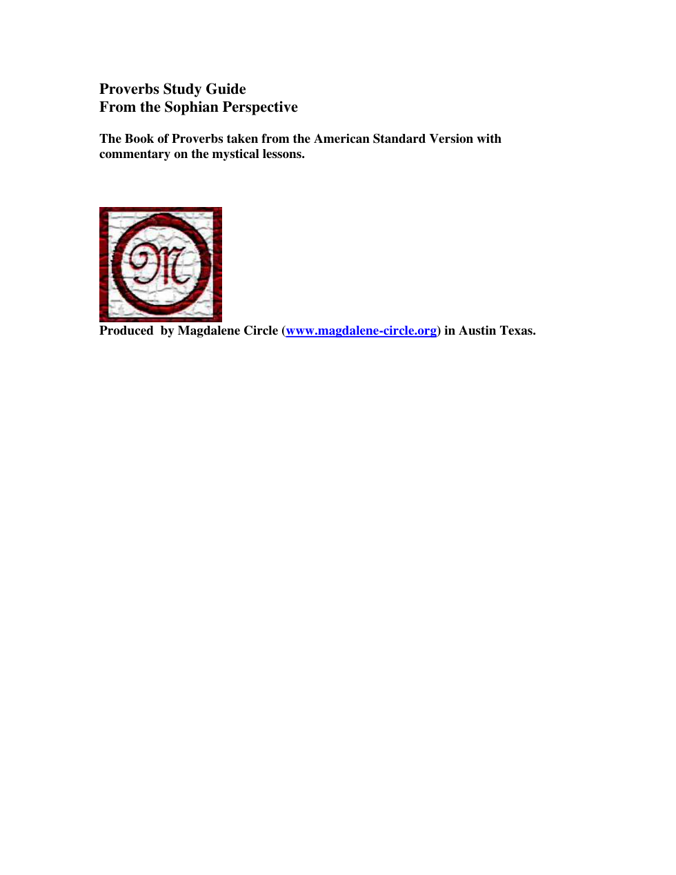 Sophian Gnostic Tradition - Scripture Studies, Proverbs (Hebrew Scripture) cover