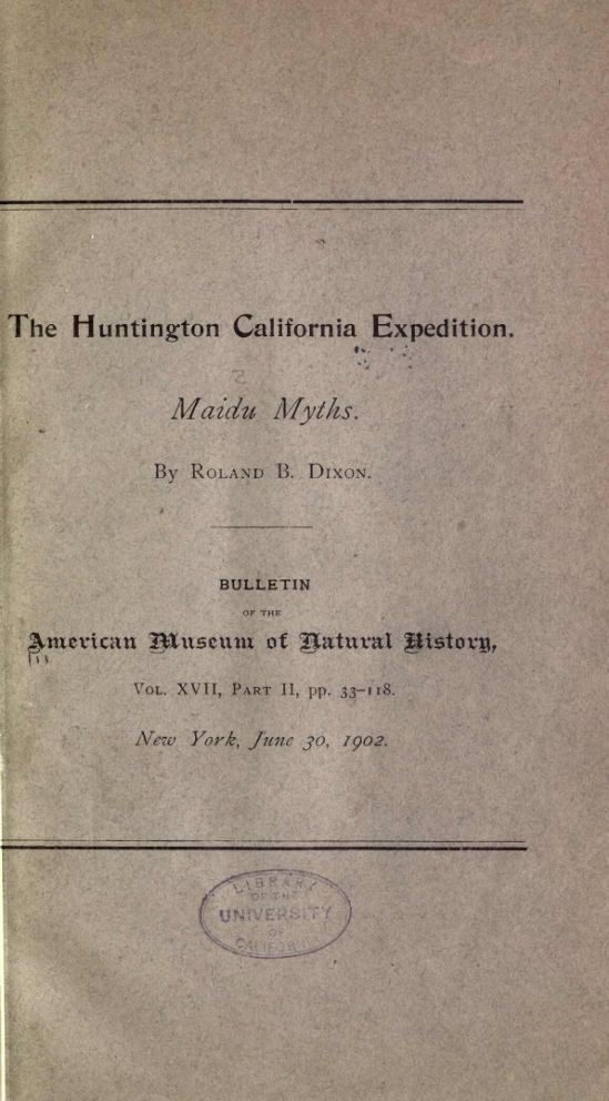 Maidu Myths - R Dixon cover