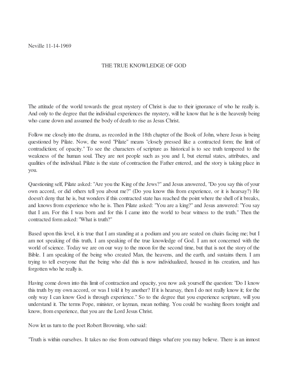 1969.11.14, The True Knowledge Of God cover