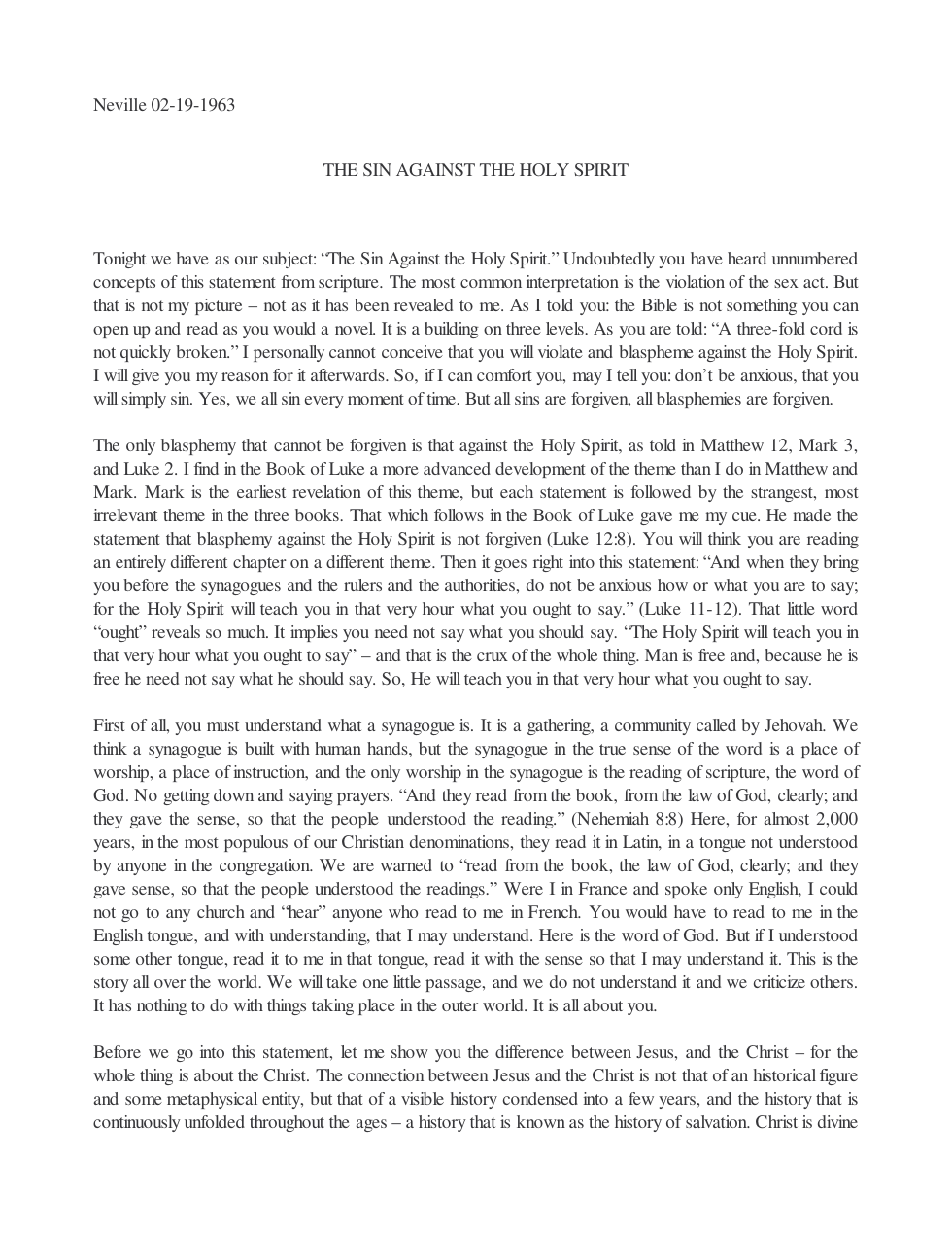 1963.02.19, The Sin Against The Holy Spirit cover