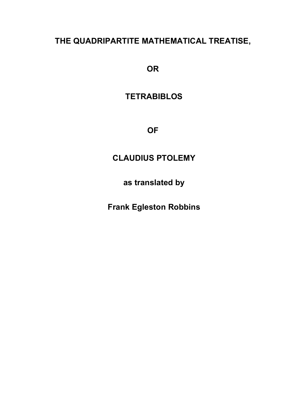 Ptolemy, Claudius - 1940 - Tetrabiblos (Robbins Edition) cover