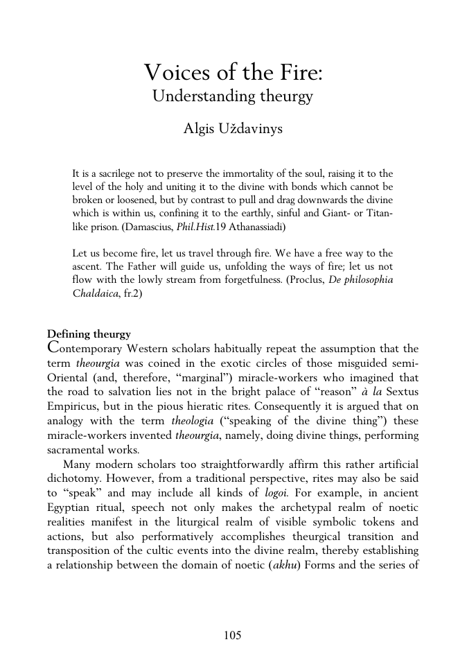 Algis Uzdavinys - Voices of Fire Understanding Theurgy cover