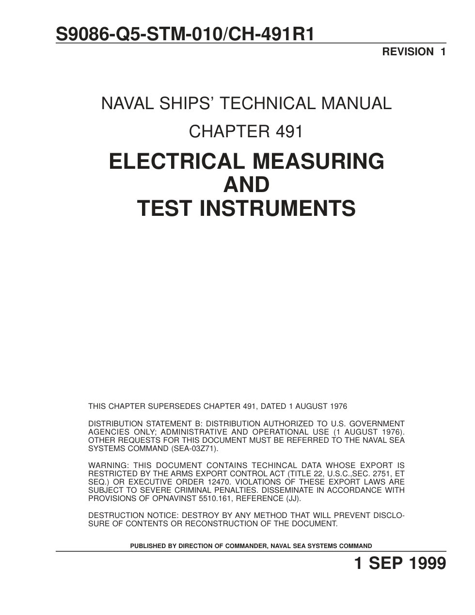 NAVY Electrical-Measuring,Test Instruments 1999 42p. cover
