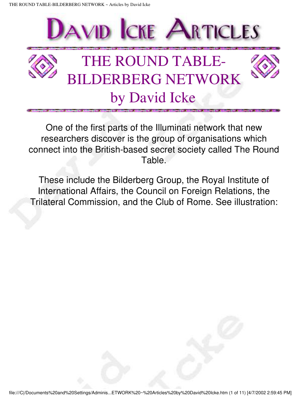 David Icke - The Round Table - Bilderberg Network cover