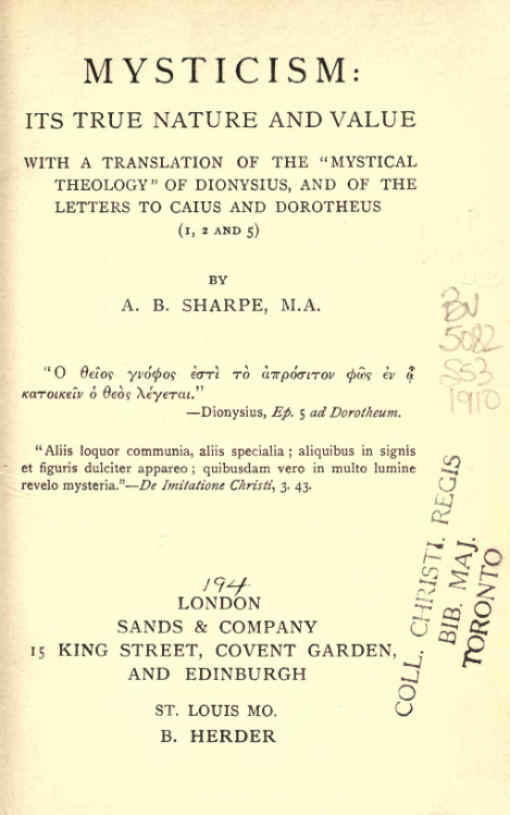 Mysticism Its True Nature & Value - A B Sharpe cover