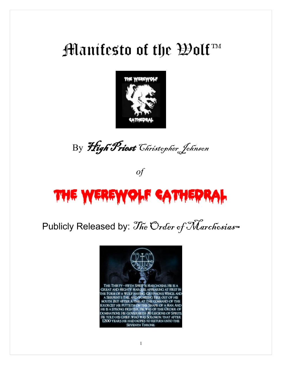 Chistopher Johnson - Manifesto of the Wolf cover