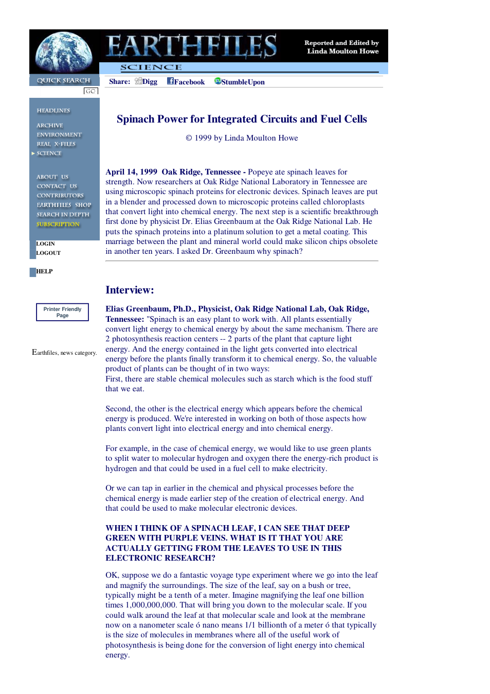 04 14 1999 Spinach Power for Integrated Circuits and Fuel Cells cover