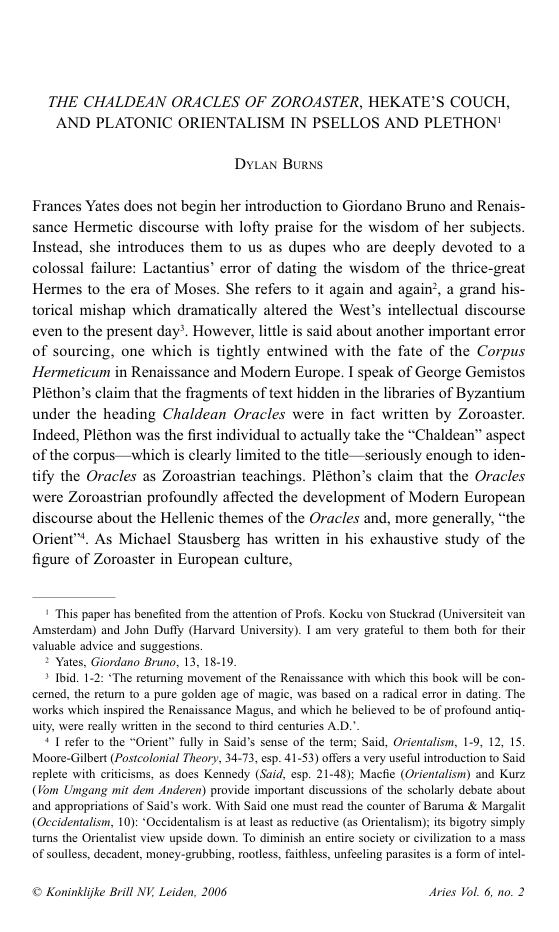 HE CHALDEAN ORACLES OF ZOROASTER, HEKATE’S COUCH, AND PLATONIC ORIENTALISM IN PSELLOS AND PLETHON cover
