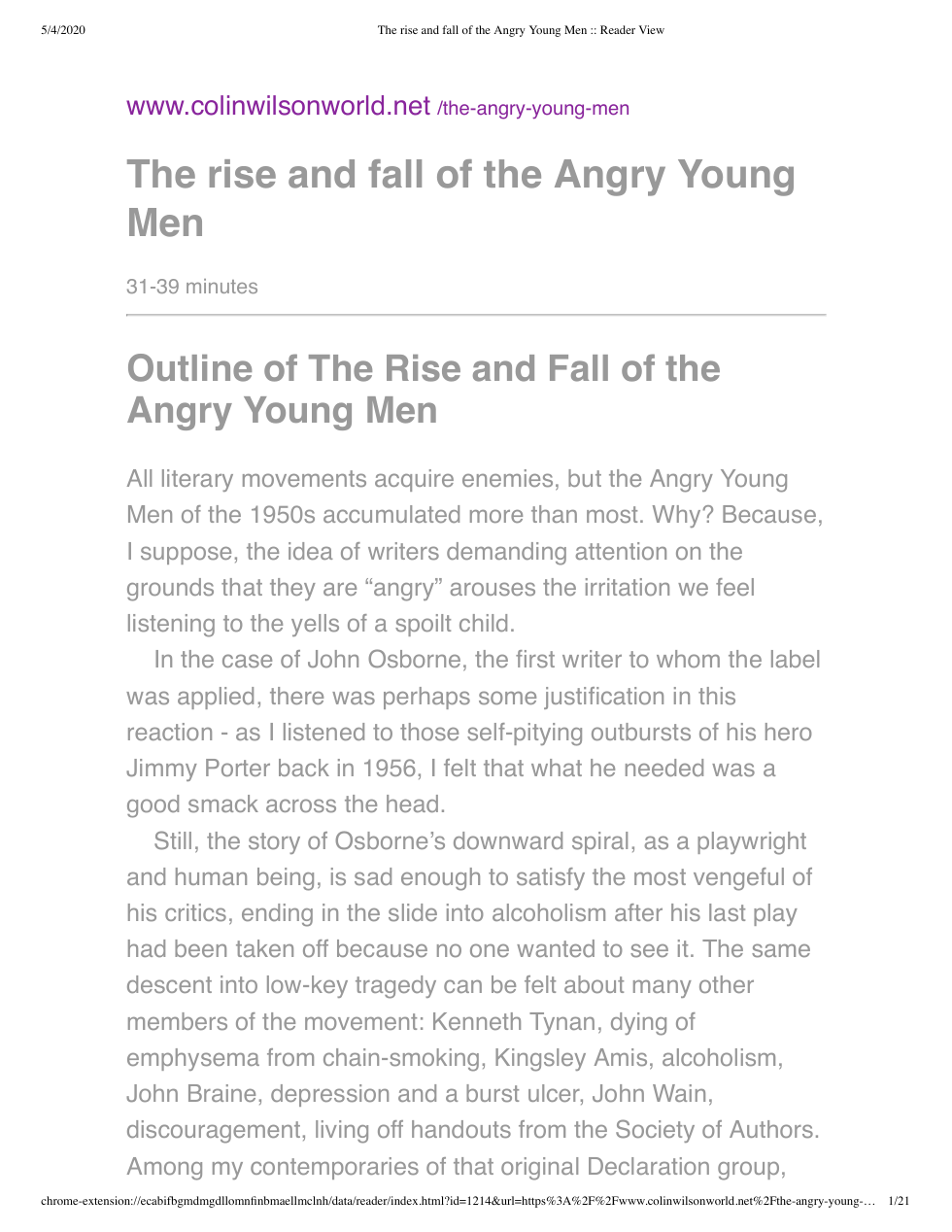 Colin Wilson - Rise And Fall Of The Angry Young Men cover