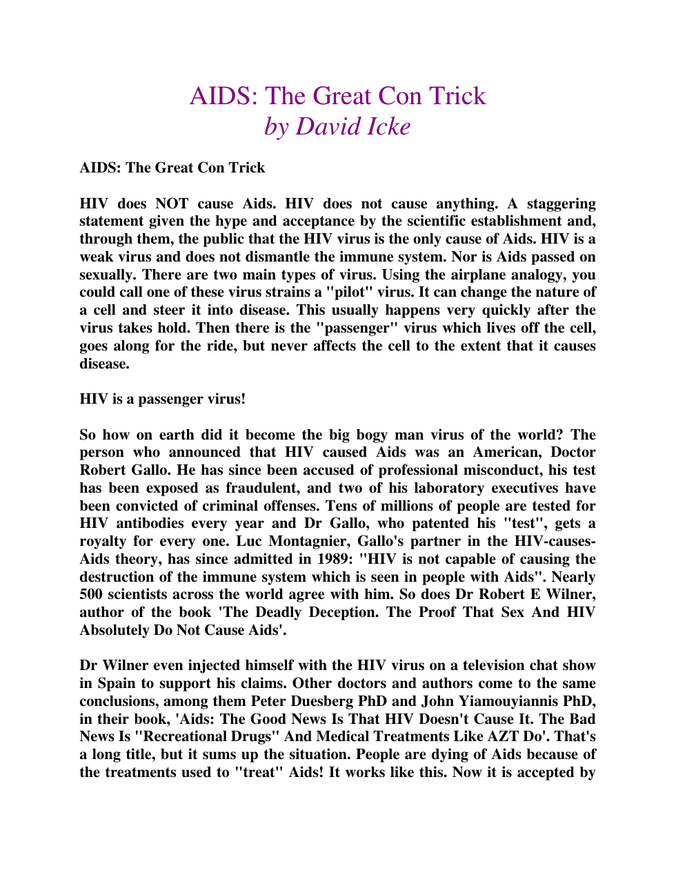 David Icke - AIDS - The Great Con Trick cover