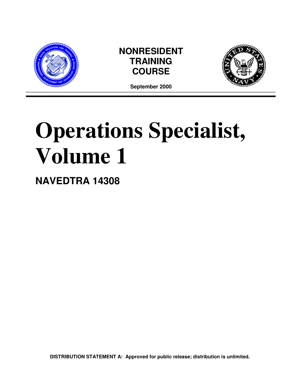 NAVY Operations Specialist, Volume 1 2000 294 pages cover