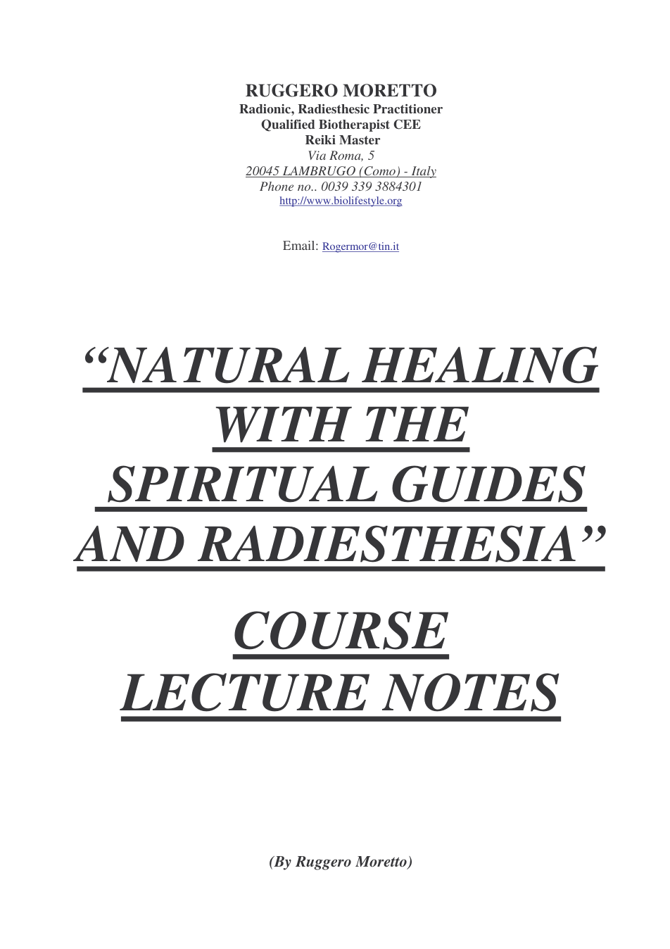 Ruggero Moretto - Natural Healing with Spiritual Guides and Radiesthesia cover