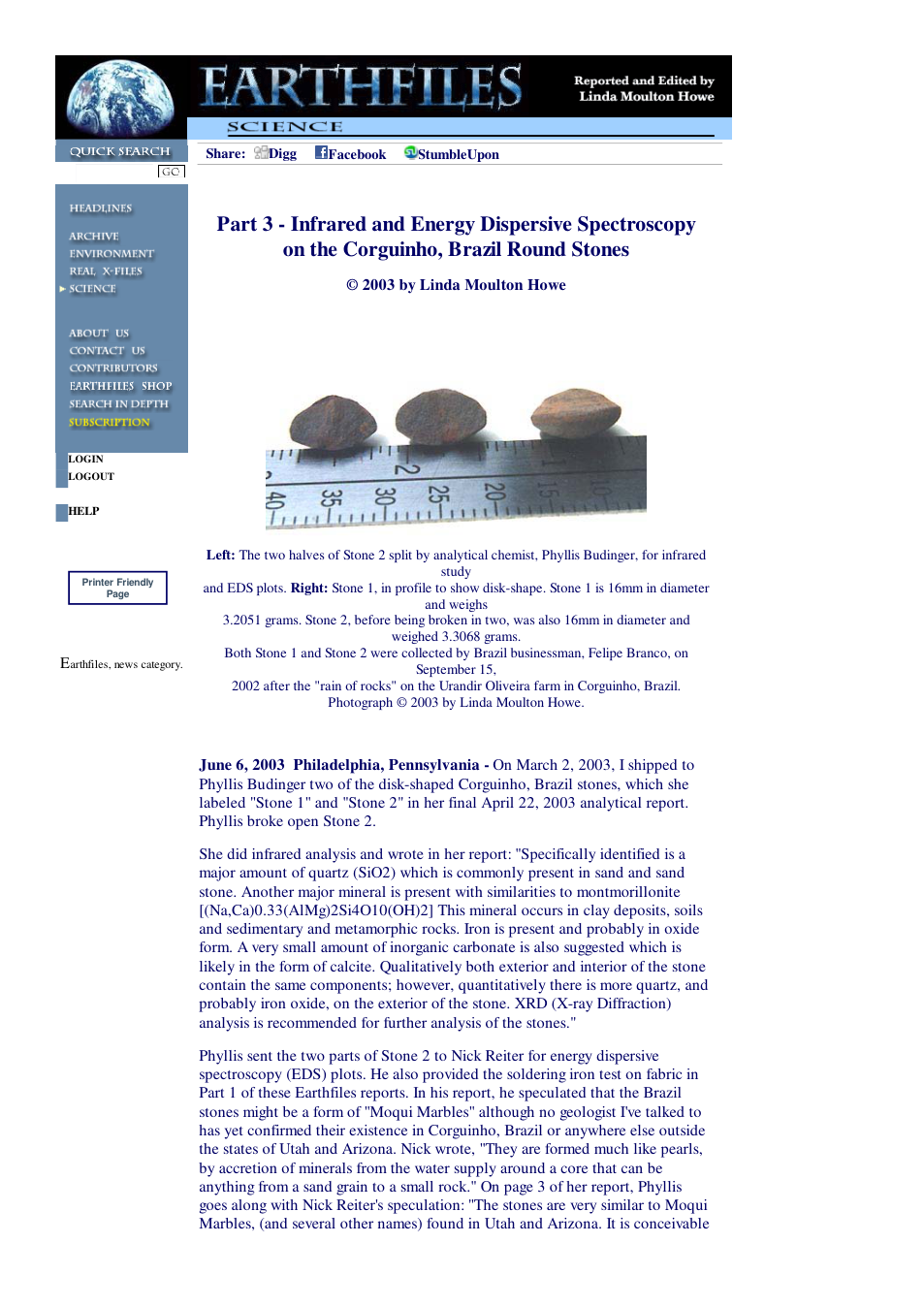 06 06 2003 Part 3 - Infrared and Energy Dispersive Spectroscopy on the Corguinho, Brazil Round Stones cover