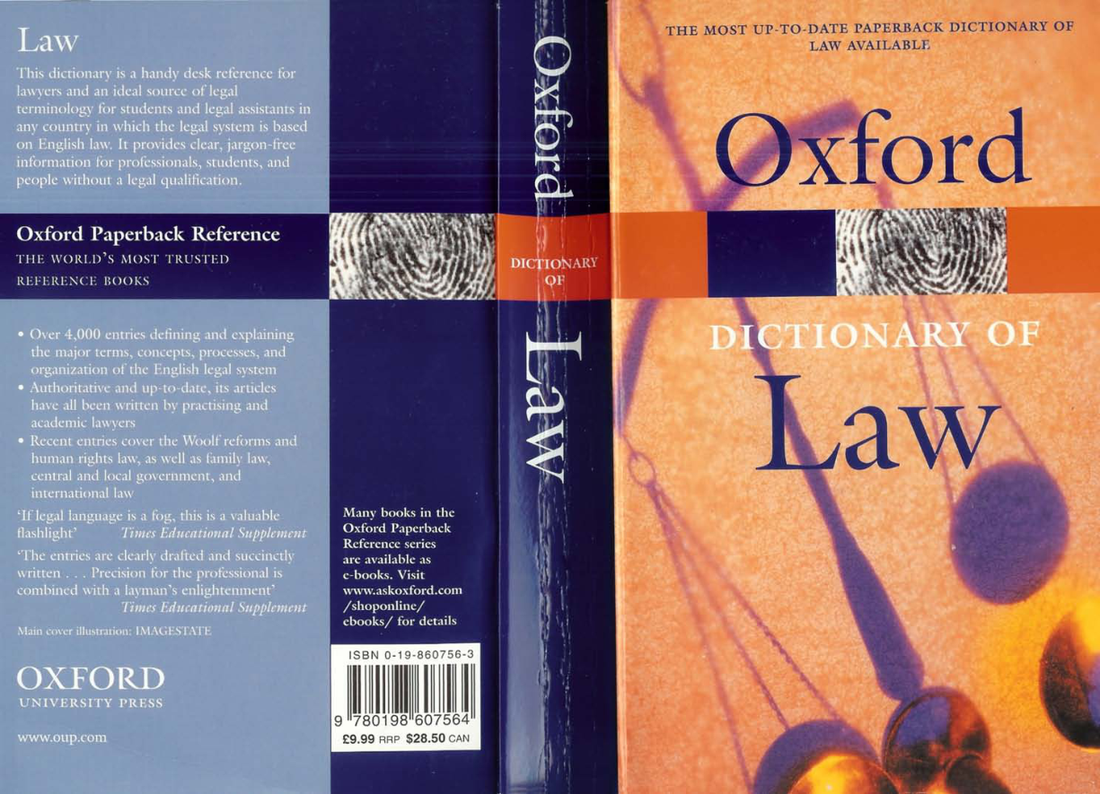 Oxford Dictionary of Law 5th Edition (2003) cover
