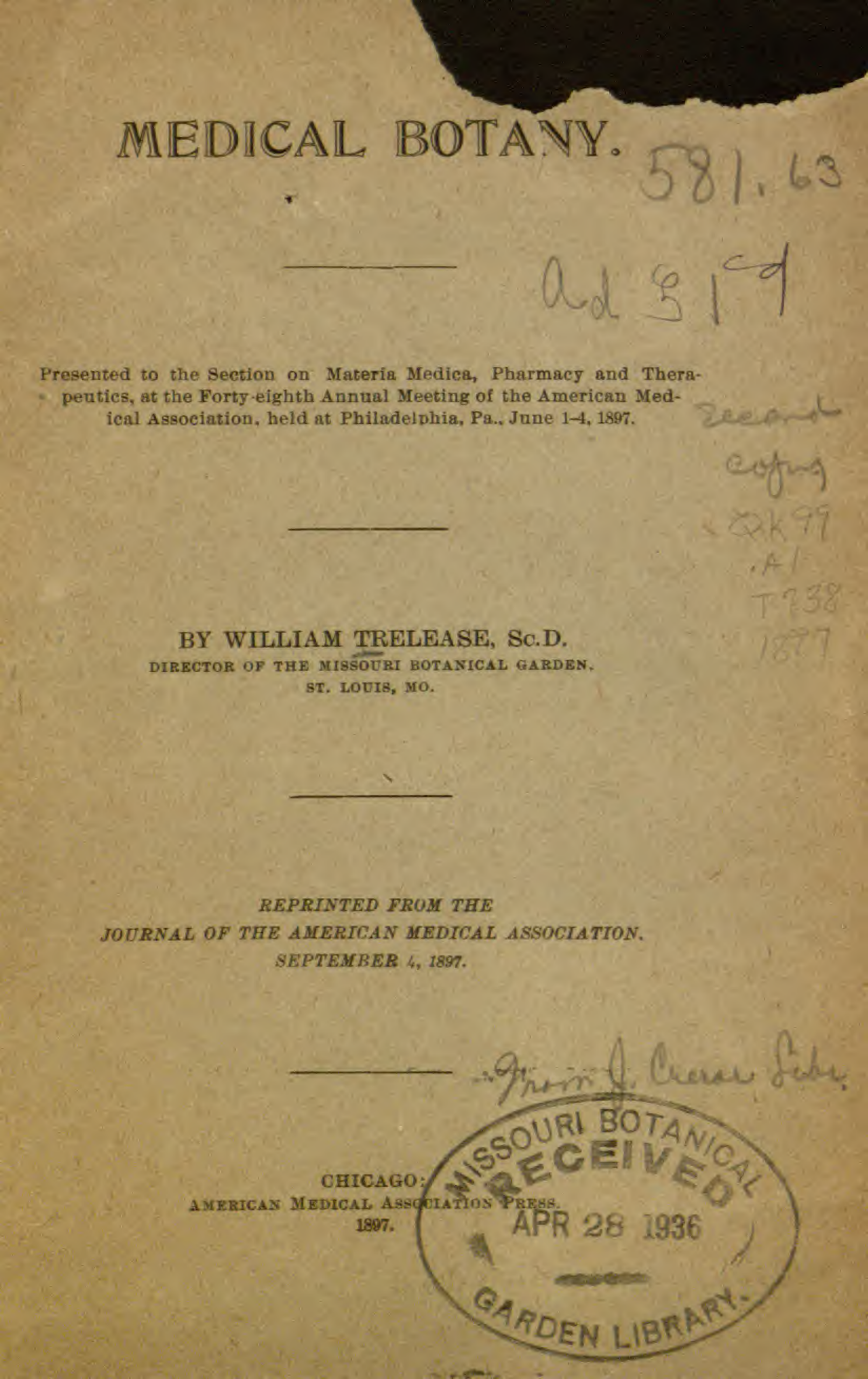 Medical botany - Trelease, William 1897 cover