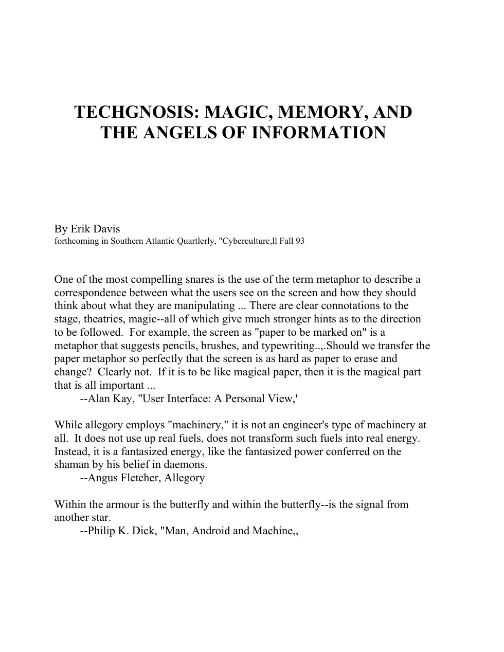 Davis, Erik - Techgnosis cover