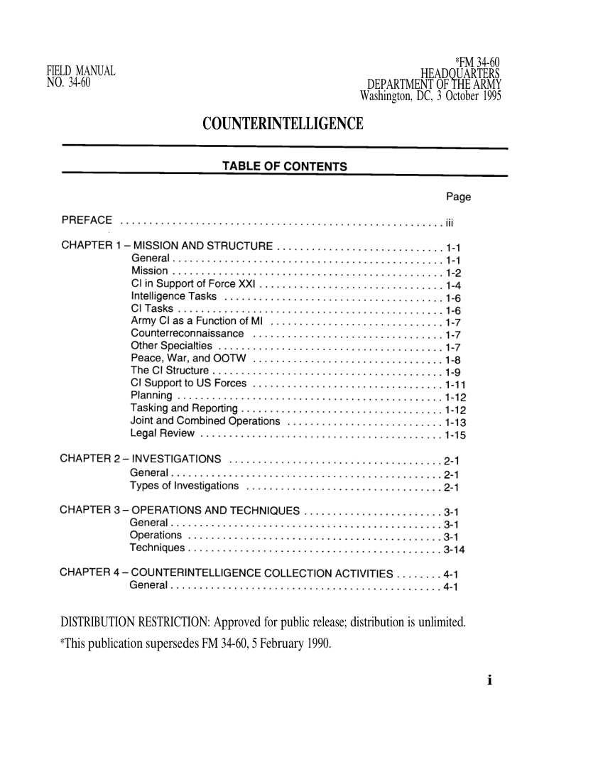 FM 34-60 Counterintelligence cover