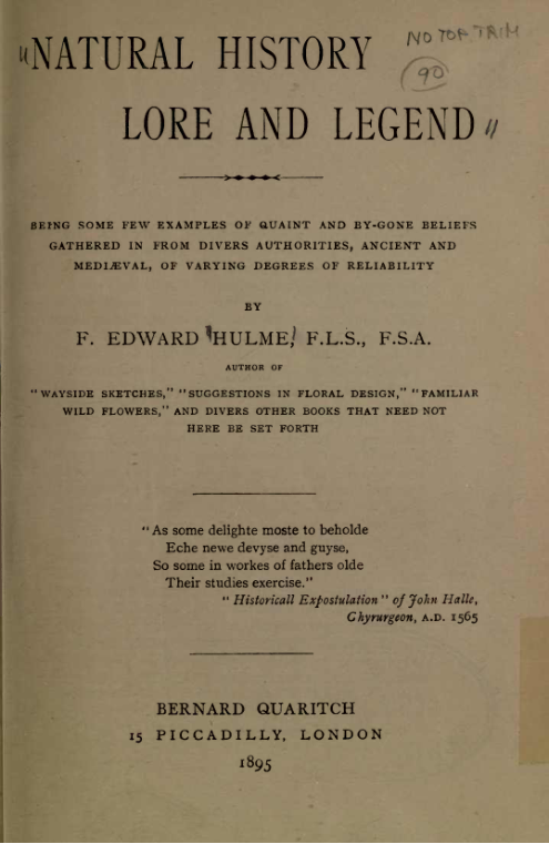 Natural History Lore & Legend - F E Hulme cover