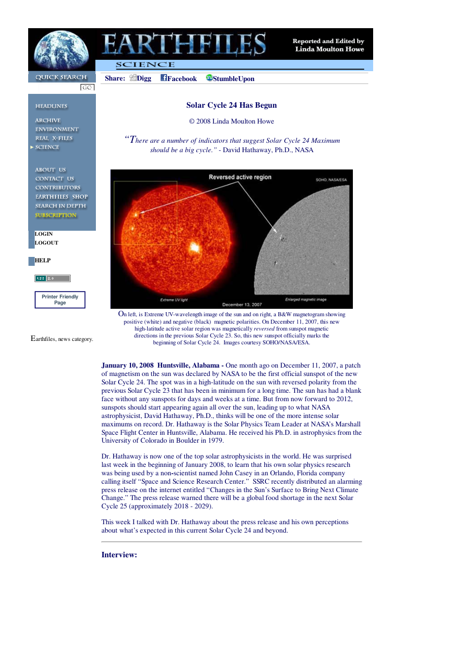01 10 2008 Solar Cycle 24 Has Begun cover