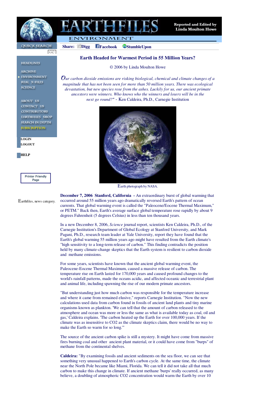 12 07 2006 Earth Headed for Warmest Period in 55 Million Years cover