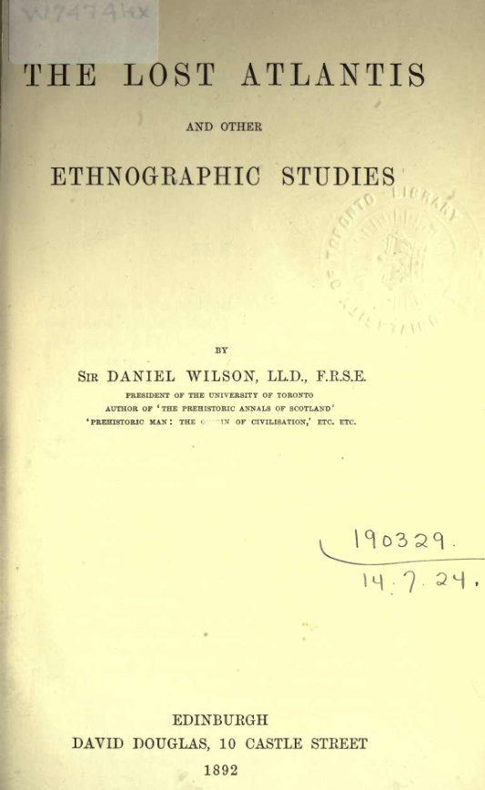 The Lost Atlantis & Other Ethnographoc Studies - D Wilson cover