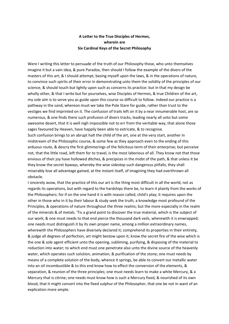 A Letter to the True Disciples of Hermes - Anonymous cover