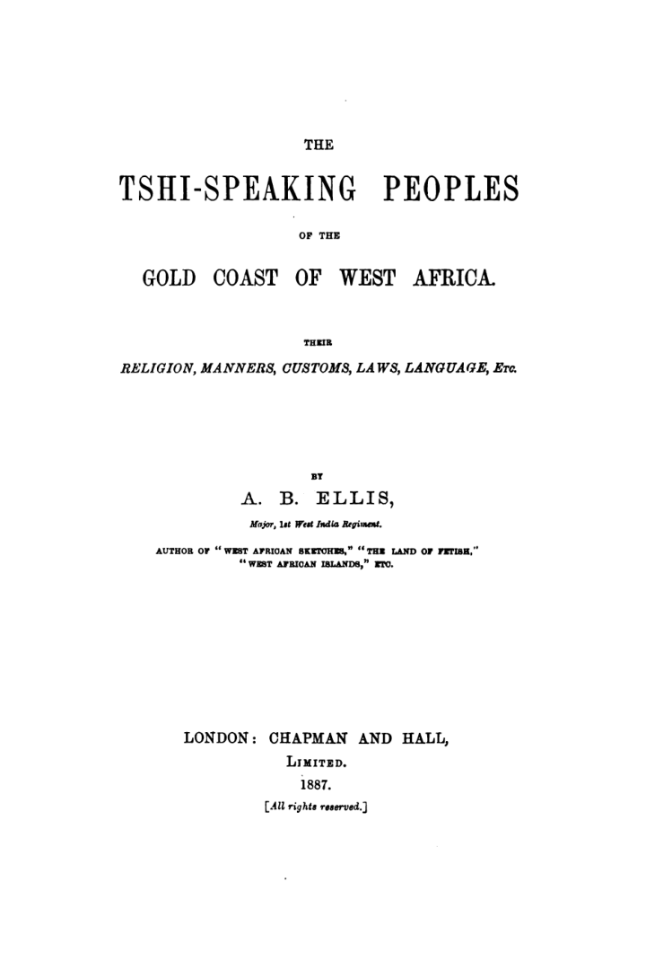 The Tshi Speaking Peoples Of W Africa - A Ellis cover